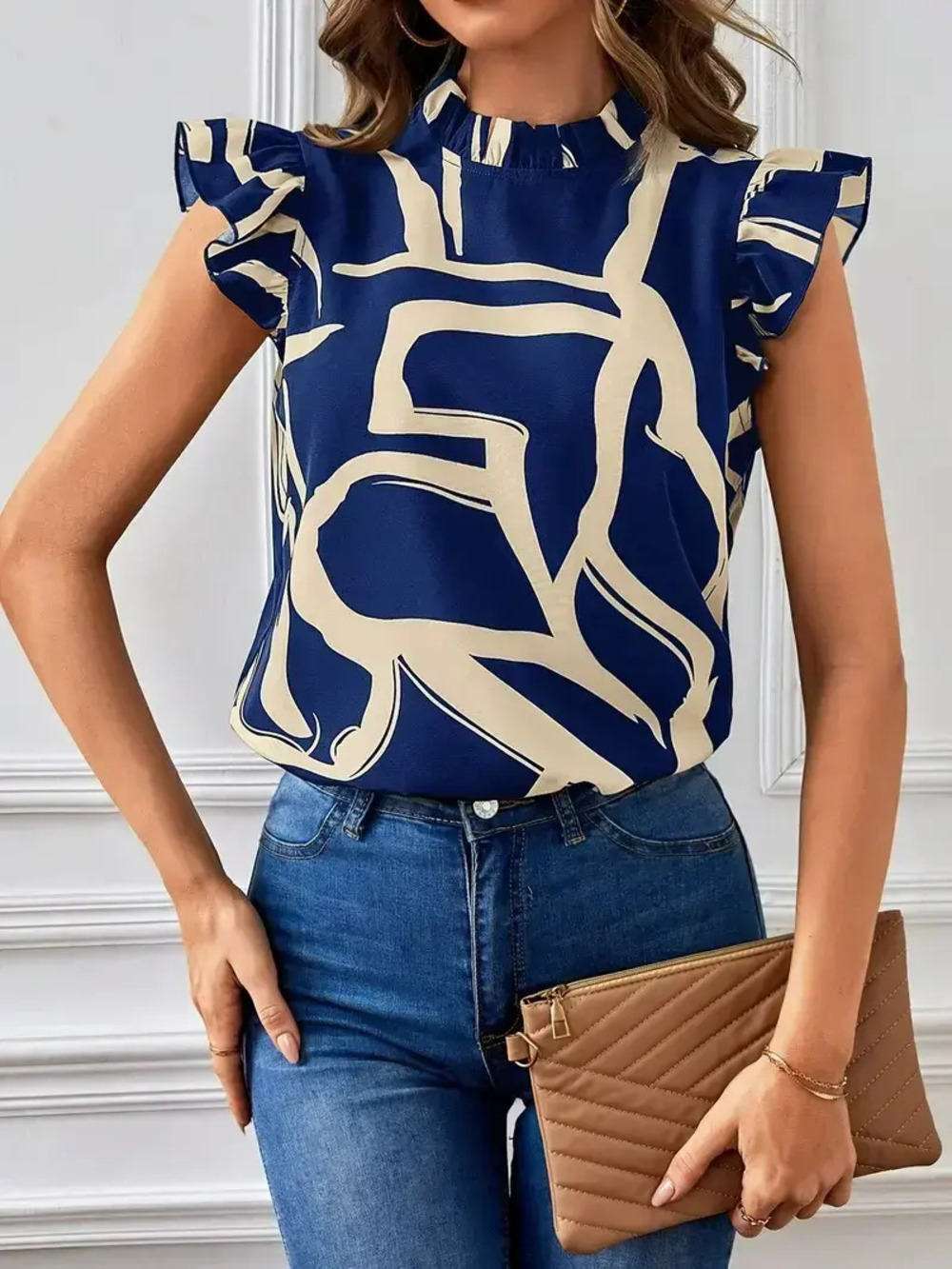 Zara Summer Geometric Print Loose Casual Blouse